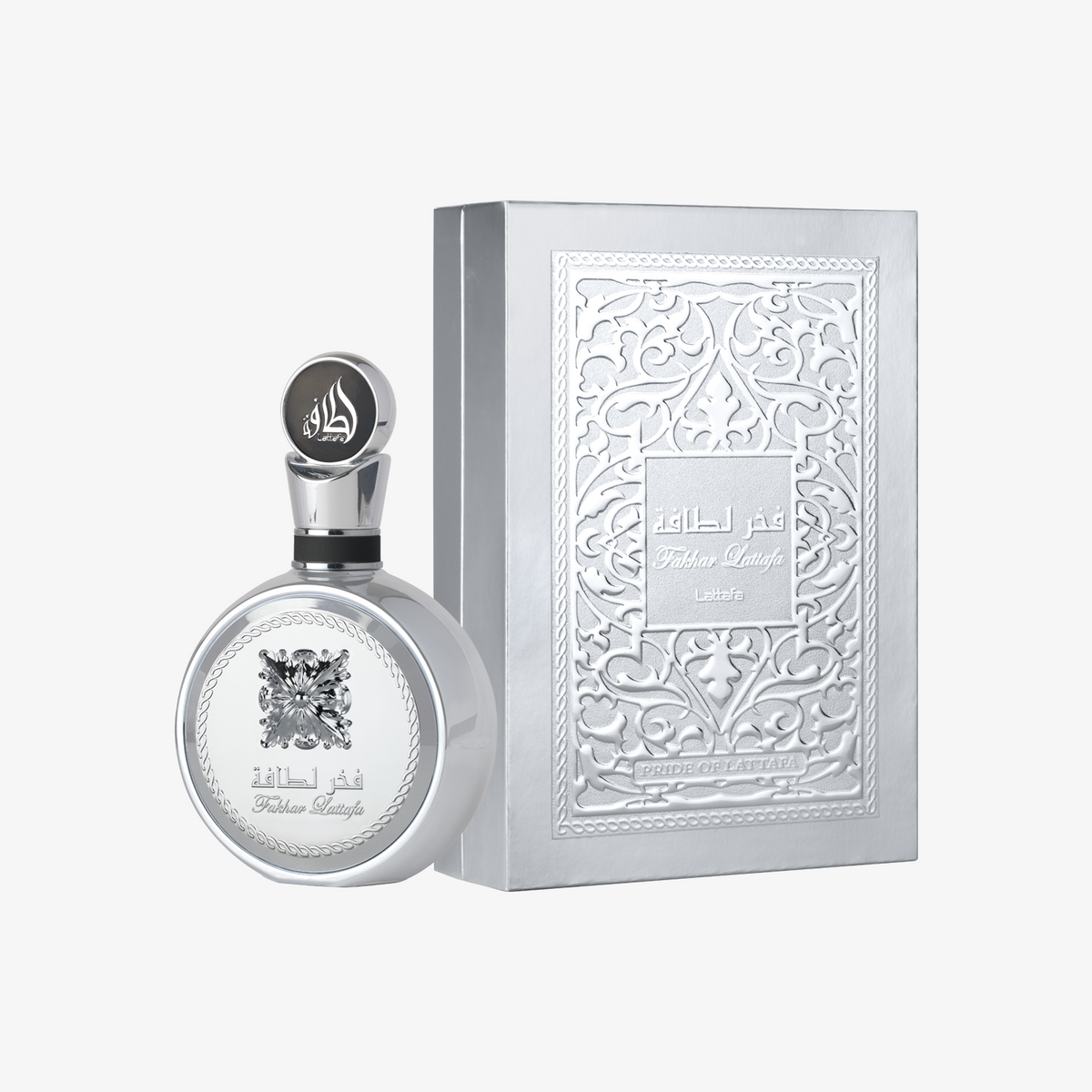 Lattafa Fakhar Platin EDP bottle with box