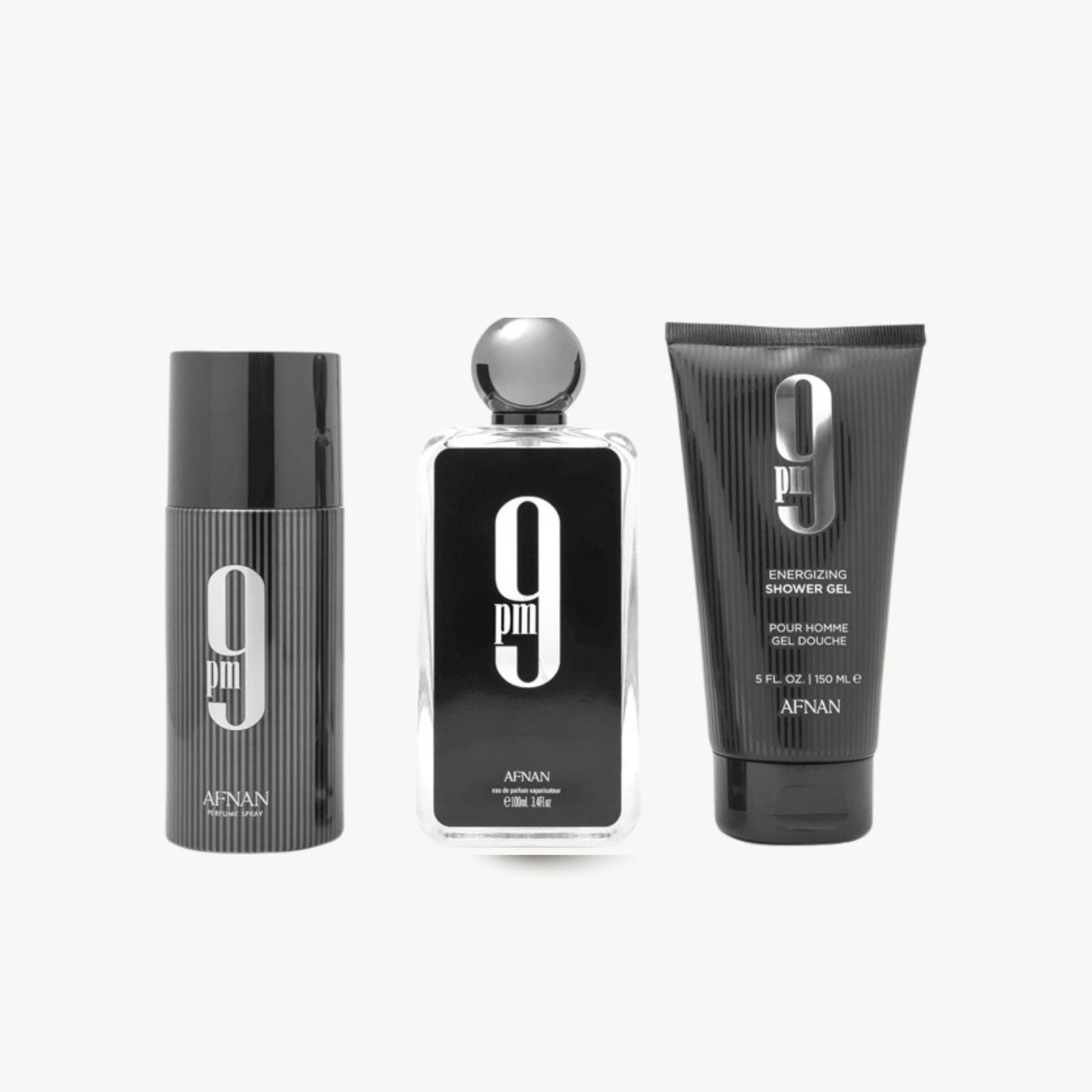 Three Afnan men's grooming products on a white background