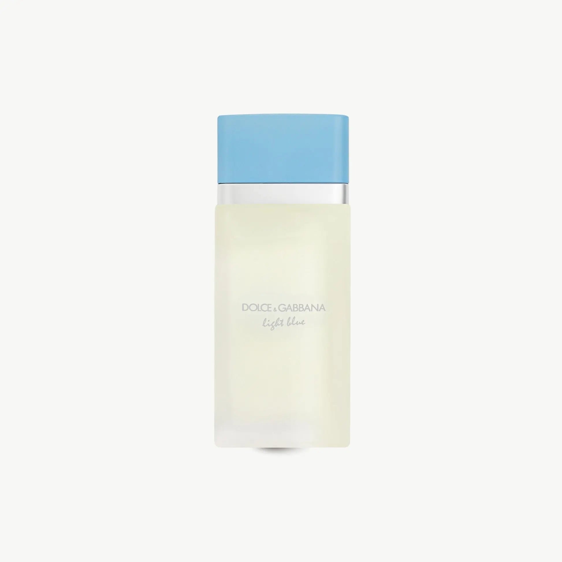 Dolce & Gabbana perfume bottle with blue cap on a white background