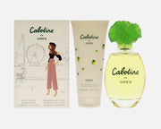 Gres Cabotine perfume set with bottle, packaging, and body lotion on a white background