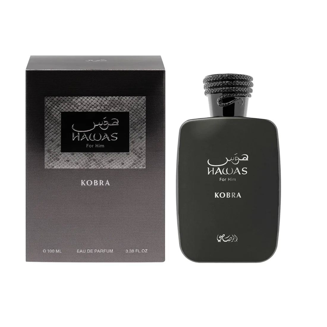 Rasasi Hawas Kobra Eau de Parfum 3.4 oz on white