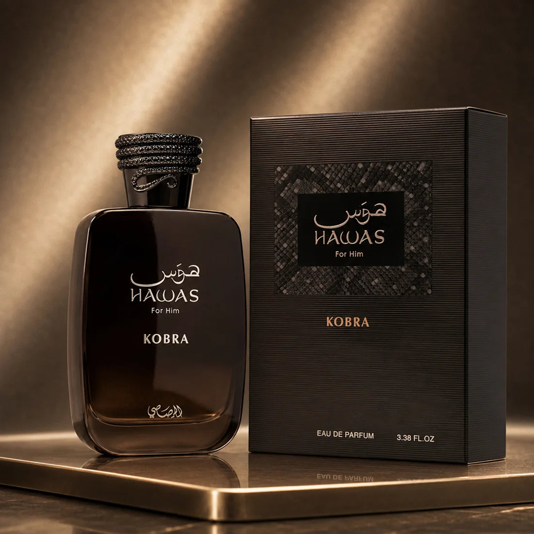 Rasasi Hawas Kobra Eau de Parfum 3.4 oz bottle and box